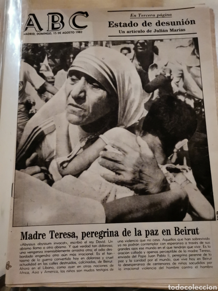 Coleccionismo de Revistas y Peri&oacute;dicos: 1.2 peri&oacute;dico ABC. 15 agosto 1982. Madre Teresa de Calcuta. Peregrina de la paz en Beirut