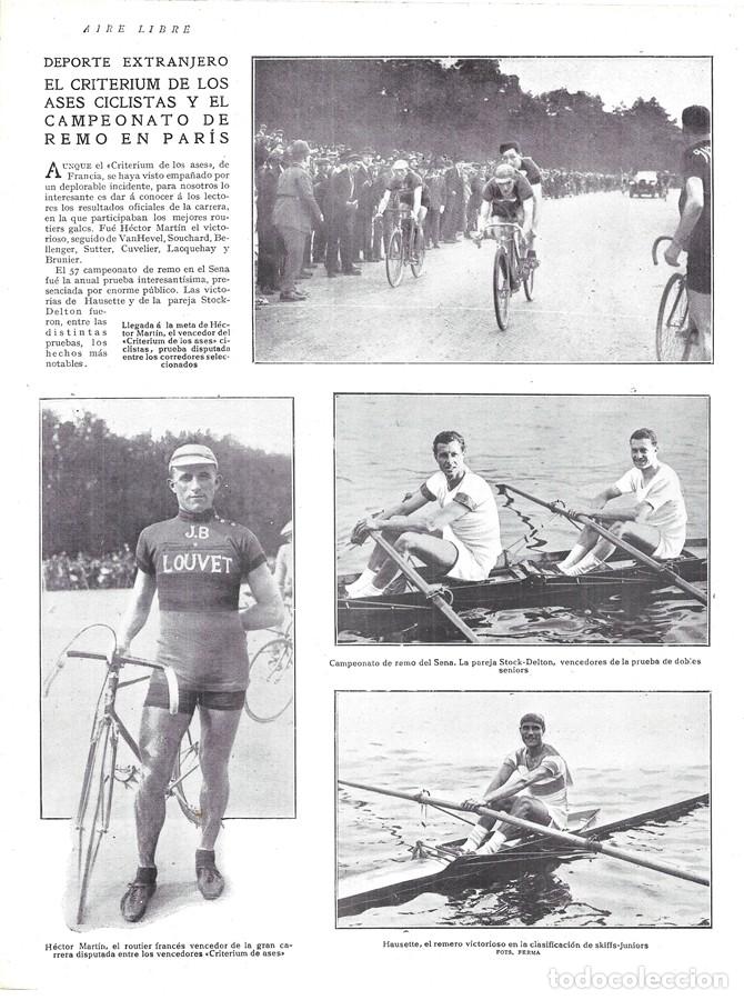 Coleccionismo de Revistas y Peri&oacute;dicos: 1925 HOJA REVISTA FRANCIA DEPORTES CICLISMO CRITERIUM DE LOS ASES HECTOR MART&Iacute;N - CAMPEONATO REMO
