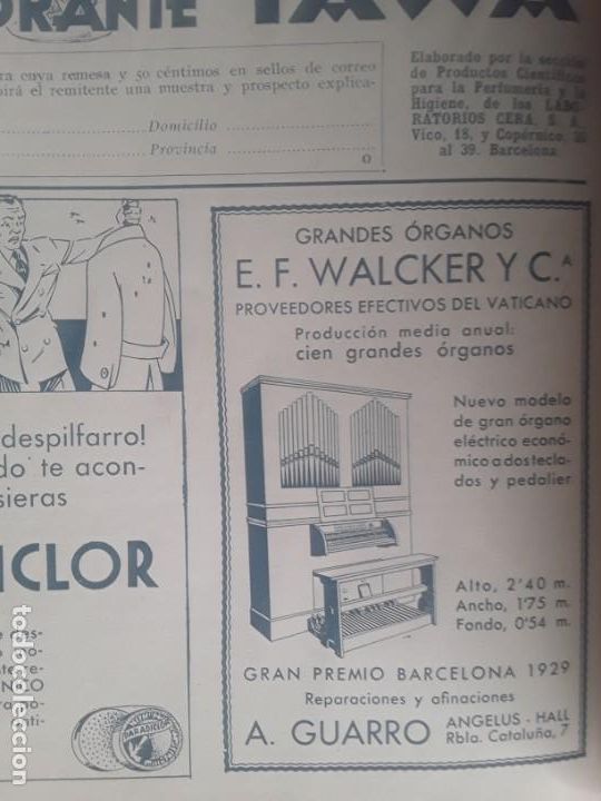 Collezionismo di Riviste e Giornali: GRANDES ORGANOS E.F.WALCKER Y C&ordf; REPARACIONES Y AFINACIONES A.GUARRO BARCELONA HOJA A&Ntilde;O 1933