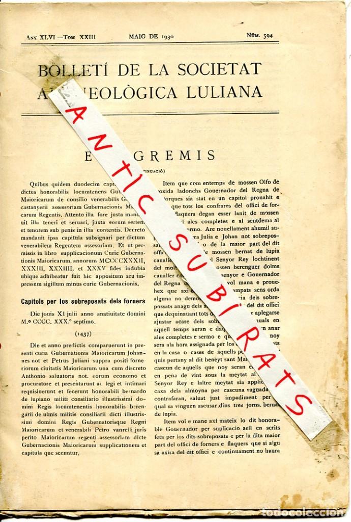 Collection Magazines and Newspapers: BOLLETI DE LA SOCIETAT ARQUEOLOGICA LULIANA ANY 1930 CASTELL DE MAO ISLA DE CABRERA CENSO DE SOLLER
