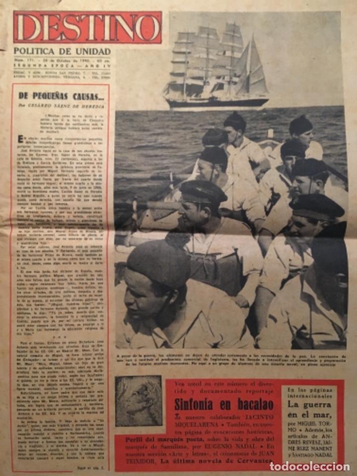 Coleccionismo de Revistas y Peri&oacute;dicos: PERIODICO DESTINO, POLITICA DE UNIDAD, NUMERO 171 1940