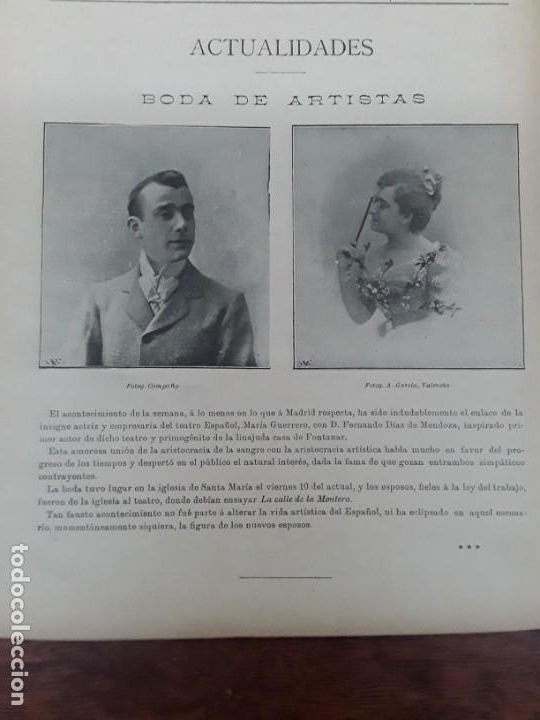 Coleccionismo de Revistas y Peri&oacute;dicos: BODA DE ARTISTAS MARIA GUERRERO CON FERNANDO DIAZ DE MENDOZA TEATRO ESPA&Ntilde;OL REVISTA A&Ntilde;O 1896