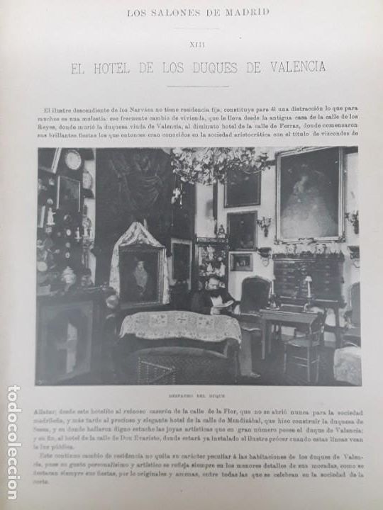 Coleccionismo de Revistas y Peri&oacute;dicos: LOS SALONES DE MADRID.EL HOTEL DE LOS DUQUES DE VALENCIA REVISTA A&Ntilde;O 1896