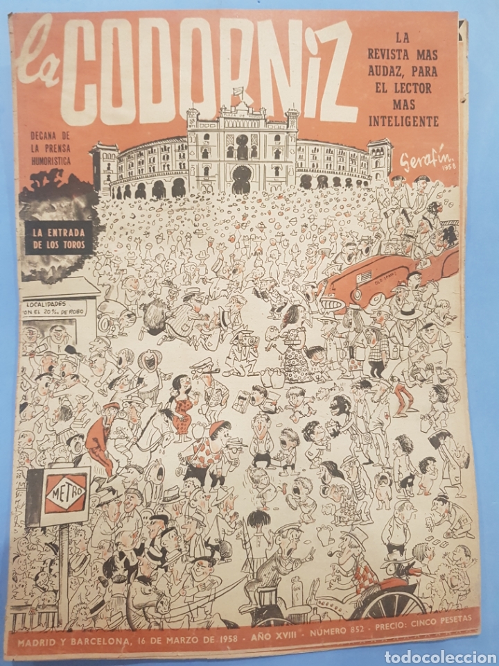 Coleccionismo de Revistas y Peri&oacute;dicos: La Codorniz, Revista Humor&iacute;stica ,n&deg;852 ,Marzo 1958