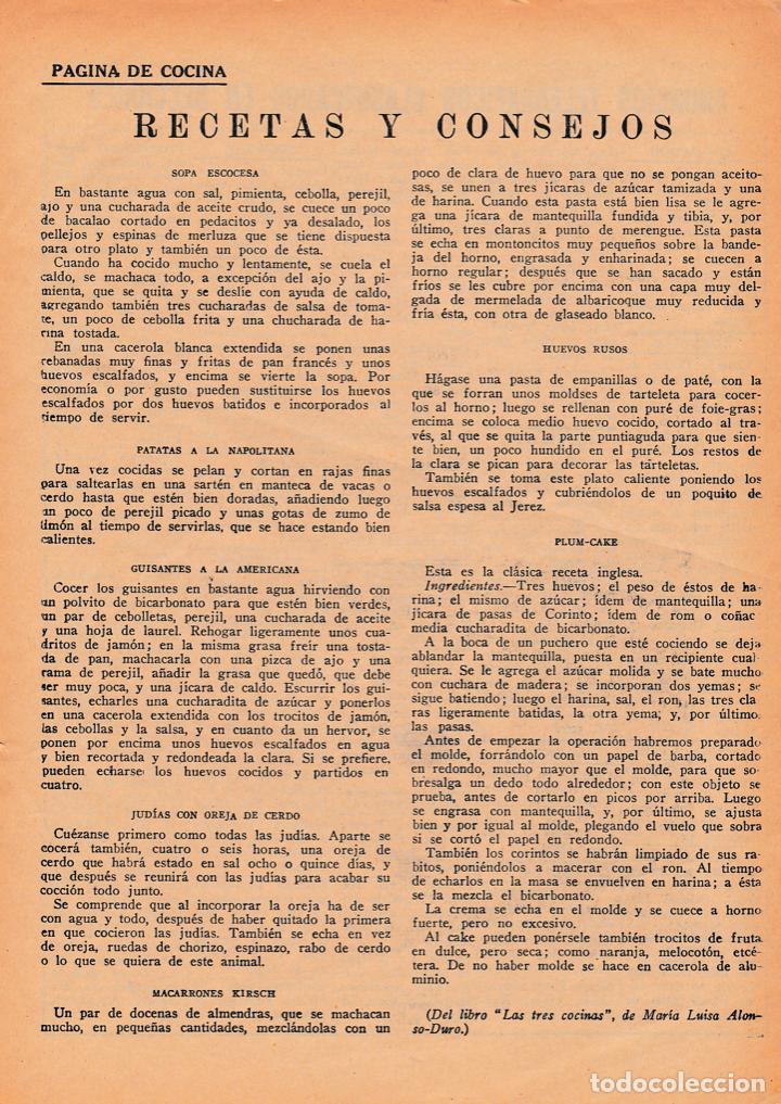 Collezionismo di Riviste e Giornali: * RECETAS * P&aacute;gina de cocina / del libro Las Tres Cocina de Maria Luisa - 1933