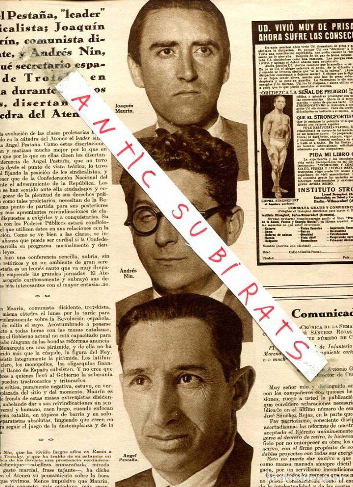 Coleccionismo de revistas y peri&oacute;dicos: REVISTA A&Ntilde;O 1931 ANGEL PESTA&Ntilde;A JOAQUIN MAURIN ANDRES NIN ANARQUISTAS JESUS MARQUEZ ANTONIO SOLORZANO