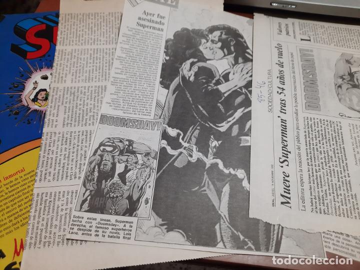 Coleccionismo de revistas y peri&oacute;dicos: SUPERMAN. 6 ART&Iacute;CULOS SOBRE LA MUERTE DE SUPERMAN + HOJA PROMO + POSTER FORUM. RECORTES PRENSA
