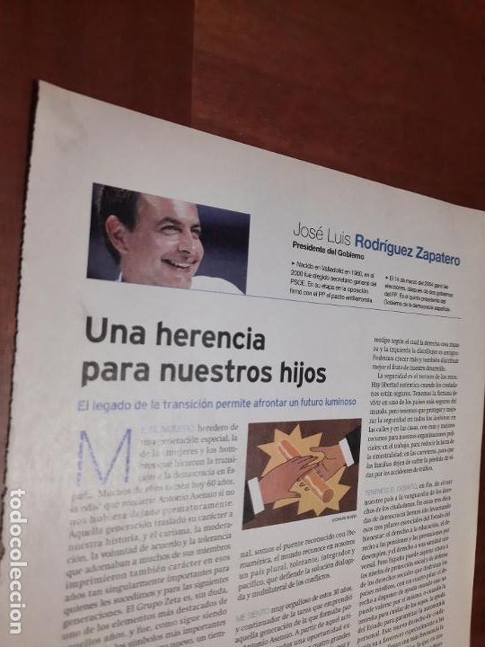 Collectionnisme de Revues et Journaux: JOSE LUIS RODR&Iacute;GUEZ ZAPATERO. 1 P&Aacute;GINAS. ARTICULO EXTRAIDO DE UNA REVISTA. BUEN ESTADO.