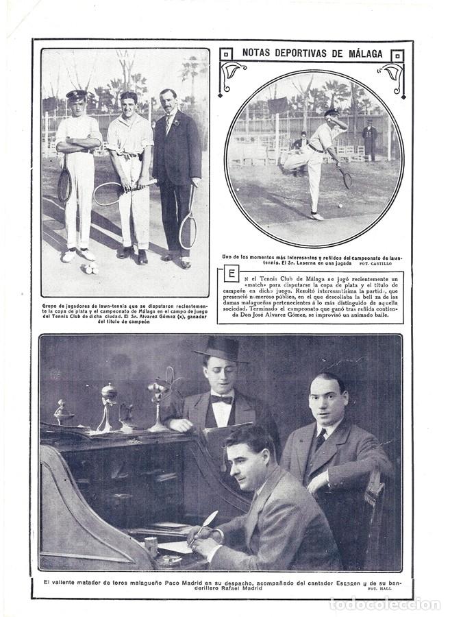 Coleccionismo de revistas y peri&oacute;dicos: 1913 HOJA REVISTA TENIS CLUB DE M&Aacute;LAGA CAMPEONATO GANADOR SR. &Aacute;LVAREZ G&Oacute;MEZ, SR. LASERNA JUGADORES