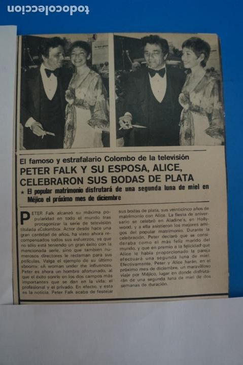 Coleccionismo de Revistas y Peri&oacute;dicos: RECORTE CLIPPING DE PETER FALK Y SU ESPOSA ALICE REVISTA SEMANA N&ordm; 1861 PAG. 29 L32