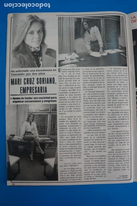 Coleccionismo de Revistas y Peri&oacute;dicos: RECORTE CLIPPING DE MARI CRUZ SORIANO REVISTA SEMANA N&ordm; 2248 PAG. 116 L32