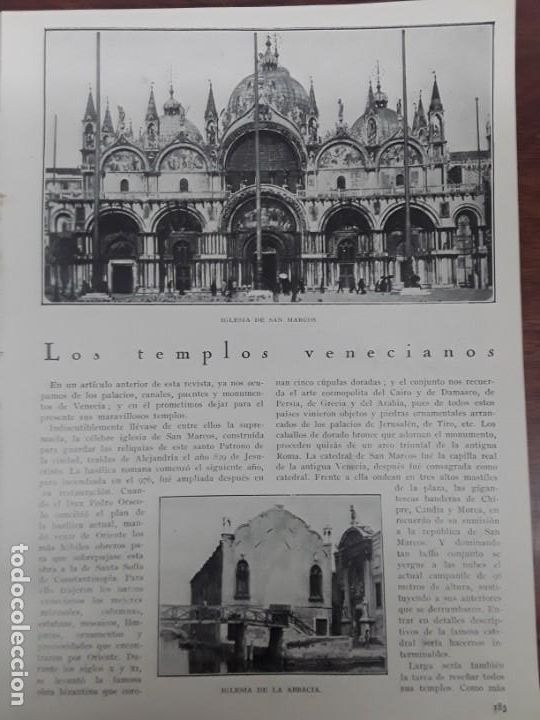 Collection Magazines and Newspapers: LOS TEMPLOS VENECIANOS IGLESIA SAN MARCOS ,ARBACIA ,SAN ROQUE ,SAN JEREMIAS SAN JUAN SAN PABLO 1928