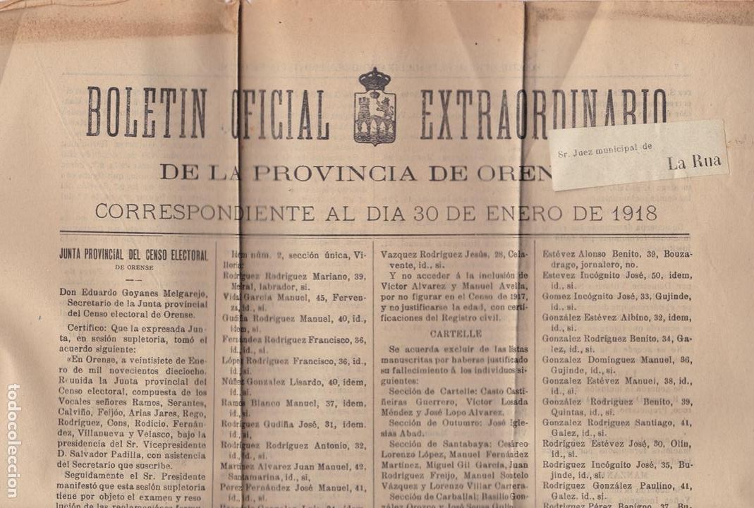 Coleccionismo de revistas y peri&oacute;dicos: Bolet&iacute;n Oficial extraordinario de la provincia de Orense - 1918 * CENSO *