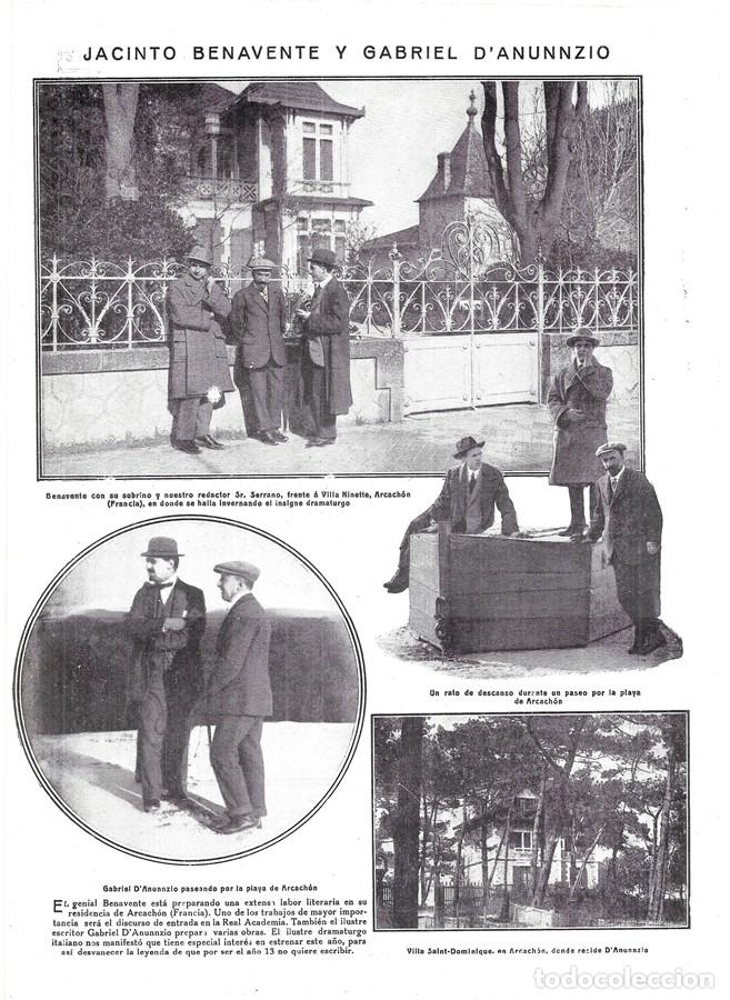 Coleccionismo de Revistas y Peri&oacute;dicos: 1913 HOJA REVISTA FRANCIA ARCACH&Oacute;N JACINTO BENAVENTE, SU SOBRINO Y GABRIEL D'ANUNNZIO