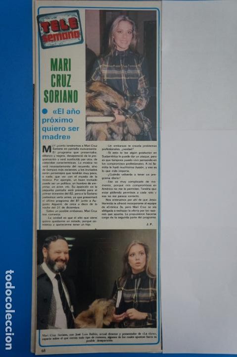 Coleccionismo de Revistas y Peri&oacute;dicos: RECORTE CLIPPING DE MARI CRUZ SORIANO Y JOSE LUIS BALBIN REVISTA SEMANA N&ordm; 2185 PAG. 68 L35