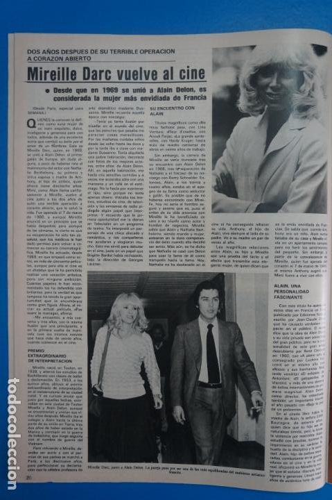 Coleccionismo de Revistas y Peri&oacute;dicos: RECORTE CLIPPING DE MIREILLE DARC Y ALAIN DELON REVISTA SEMANA N&ordm; 2194 PAG. 20 L35