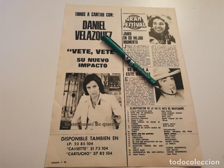 Coleccionismo de revistas y peri&oacute;dicos: CANTANTE DANIEL VEL&Aacute;ZQUEZ, JAIRO RECORTE REVISTA 1975