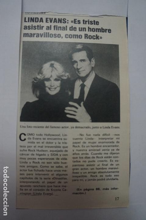 Coleccionismo de Revistas y Peri&oacute;dicos: RECORTE CLIPPING DE LINDA EVANS REVISTA SEMANA N&ordm; 2373 PAG. 17 L36