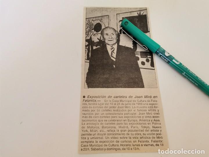 Coleccionismo de Revistas y Peri&oacute;dicos: JOAN MIR&Oacute; EXPOSICI&Oacute;N DE CARTELES EN FELANITX MALLORCA RECORTE PERI&Oacute;DICO 1988