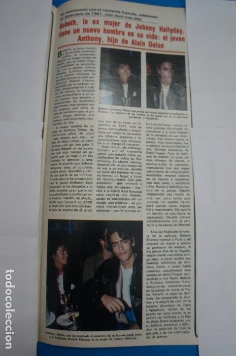 Coleccionismo de Revistas y Peri&oacute;dicos: RECORTE CLIPPING DE BABETH Y ANTHONY DELON REVISTA SEMANA N&ordm; 2223 PAG. 65 L40