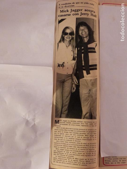 Coleccionismo de Revistas y Peri&oacute;dicos: RECORTE CLIPPING DE MICK JAGGER Y JERRY HALL REVISTA SEMANA N&ordm; 2278 PAG. 34 L34
