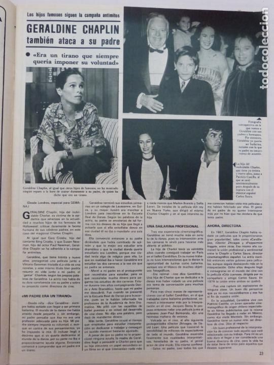 Coleccionismo de Revistas y Peri&oacute;dicos: RECORTE CLIPPING DE GERALDINE CHAPLIN REVISTA SEMANA N&ordm; 2255 PAG. 23 L36