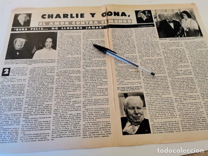 Coleccionismo de Revistas y Peri&oacute;dicos: CHARLES CHAPLIN Y OONA EL AMOR CONTRA EL MUNDO RECORTE REVISTA 2 P&Aacute;GINAS 1977