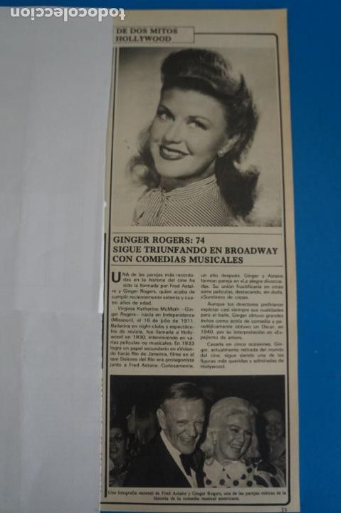 Coleccionismo de Revistas y Peri&oacute;dicos: RECORTE CLIPPING DE GINGER ROGERS EN BROADWAY REVISTA SEMANA N&ordm; 2372 PAG. 33 L38