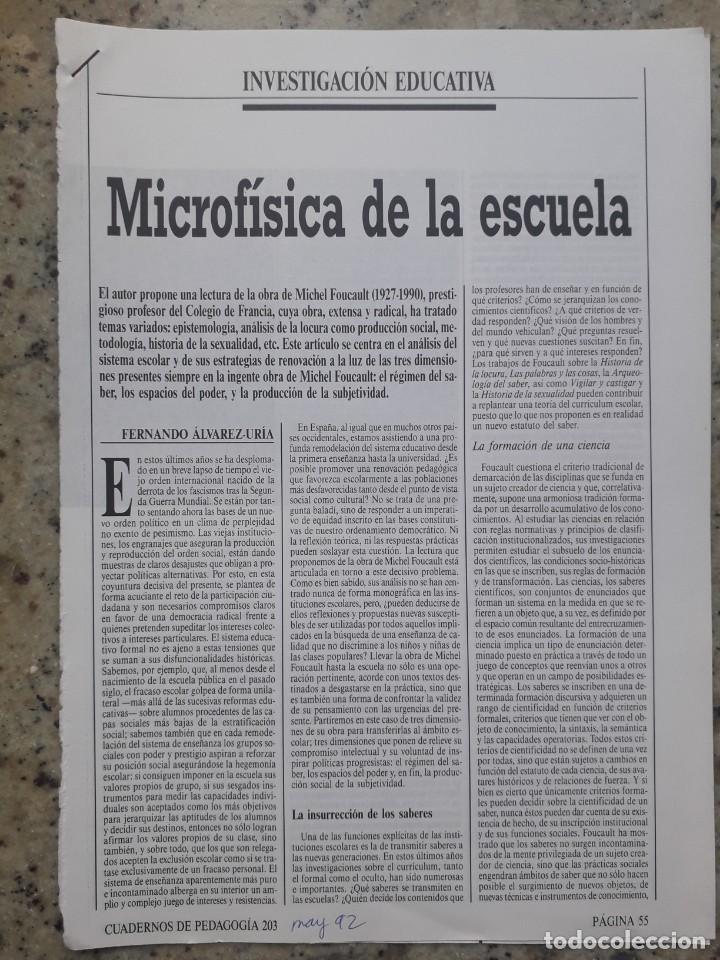 Coleccionismo de Revistas y Peri&oacute;dicos: FOUCAULT Y LA ESCUELA. RECORTE CUADERNOS DE PEDAGOGIA, N&ordm; 203, MAYO 1992