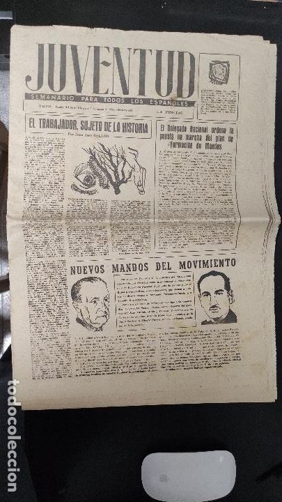 Collezionismo di Riviste e Giornali: JUVENTUD SEMANARIO PARA TODOS LOS ESPA&Ntilde;OLES - EL TRABAJADOR, SUJETO DE LA HISTORIA 1956 MARZO