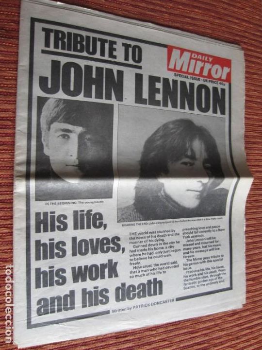 Coleccionismo de revistas y peri&oacute;dicos: 1980-ASESINATO MUERTE DE JOHN LENNON.BEATLES.PERI&Oacute;DICO INGL&Eacute;S DAILY MIRROR.N&Uacute;MERO ESPECIAL.ORIGINAL