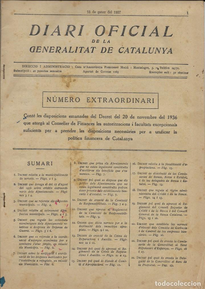 Coleccionismo de revistas y peri&oacute;dicos: Diari Oficial de la Generalitat de Catalunya. N&uacute;mero extraordinari, 18-1-1937