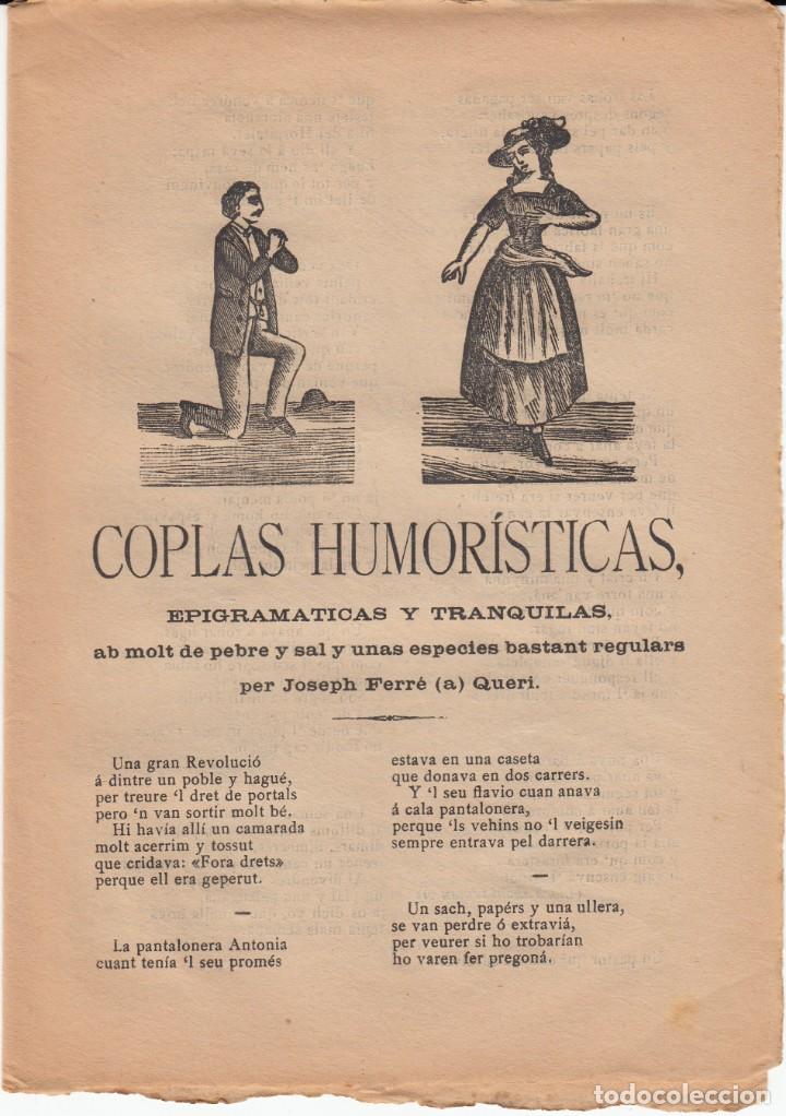Coleccionismo de revistas y peri&oacute;dicos: PLIEGO CORDEL SIGLO XIX COPLAS HUMORISTICAS - LA FLECA EN REUS -