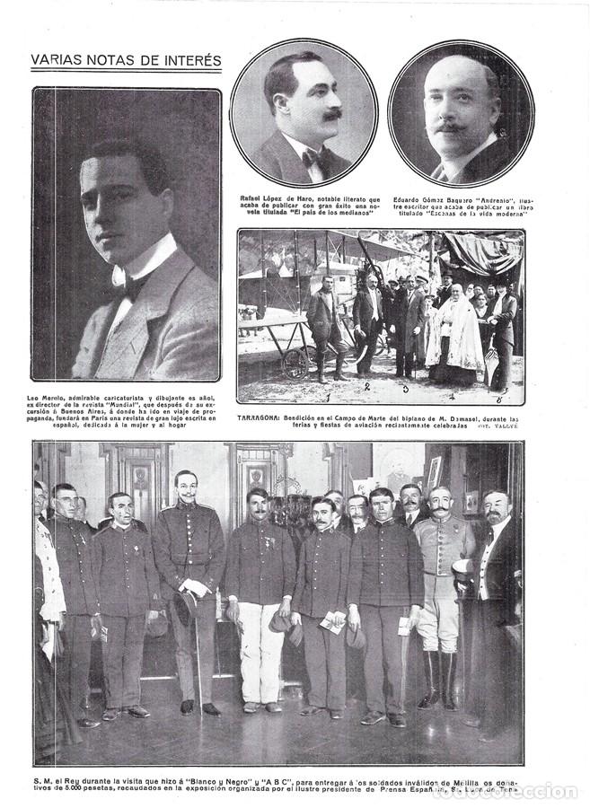 Coleccionismo de Revistas y Peri&oacute;dicos: 1913 HOJA REVISTA REY ALFONSO XIII ENTREGA DONATIVOS DE ABC A SOLDADOS INV&Aacute;LIDOS DE MELILLA