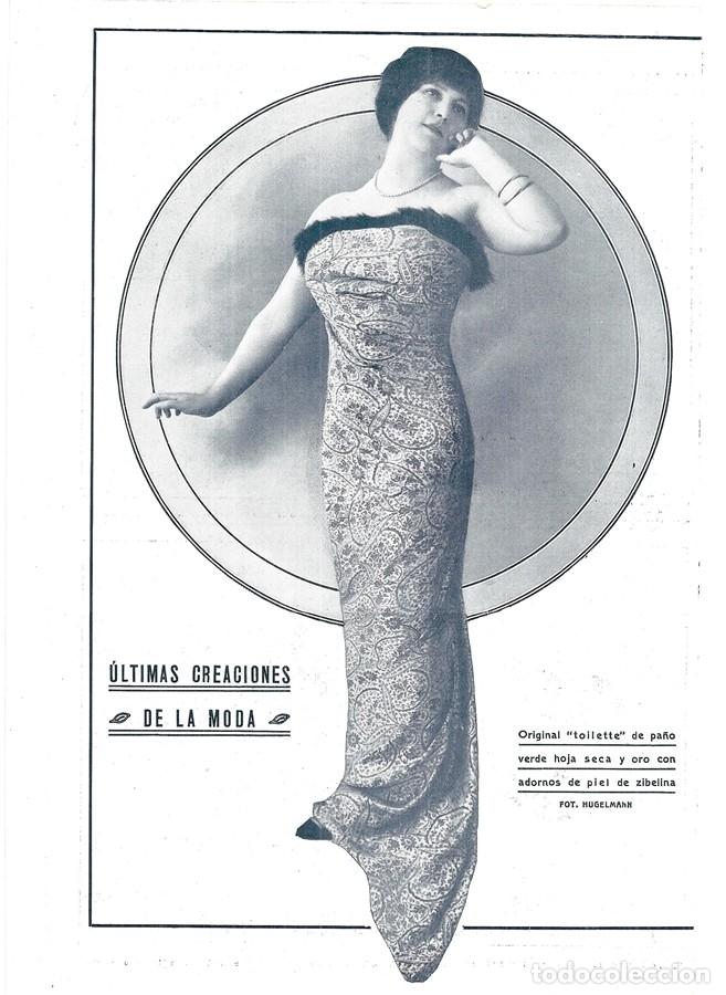 Collectionnisme de Revues et Journaux: 1913 HOJA REVISTA &Uacute;LTIMAS CREACIONES DE LA MODA MODELO FEMENINA MUJER CON VESTIDO 'TOILETTE'