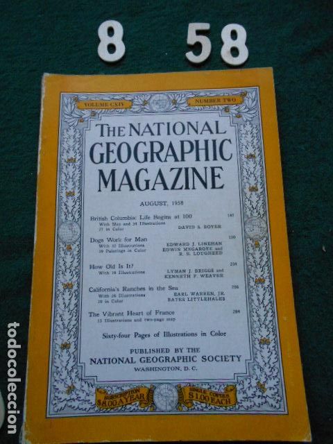 Sammeln von Zeitschriften und Zeitungen: REVISTA DE NATIONAL GEOGRAPHIC EN INGL&Eacute;S AGOSTO 1958