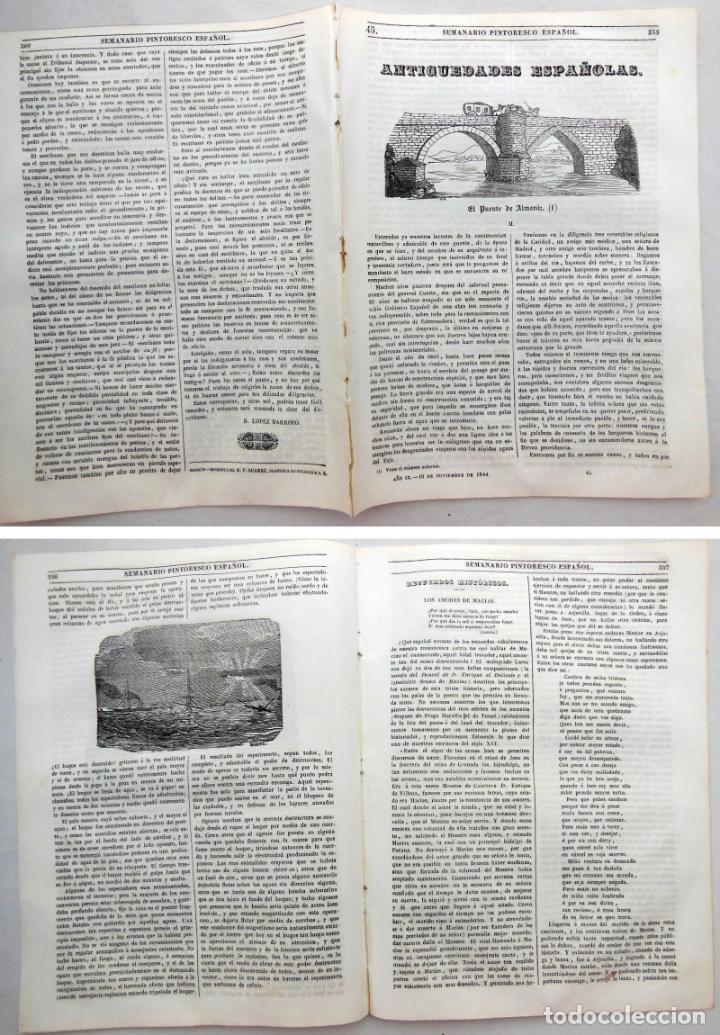 Colecionismo de Revistas e Jornais: SEMANARIO PINTORESCO ESPA&Ntilde;OL.N&ordm; 45,1844. El Puente de Almaraz; Fuerza inventada Capitan Warner