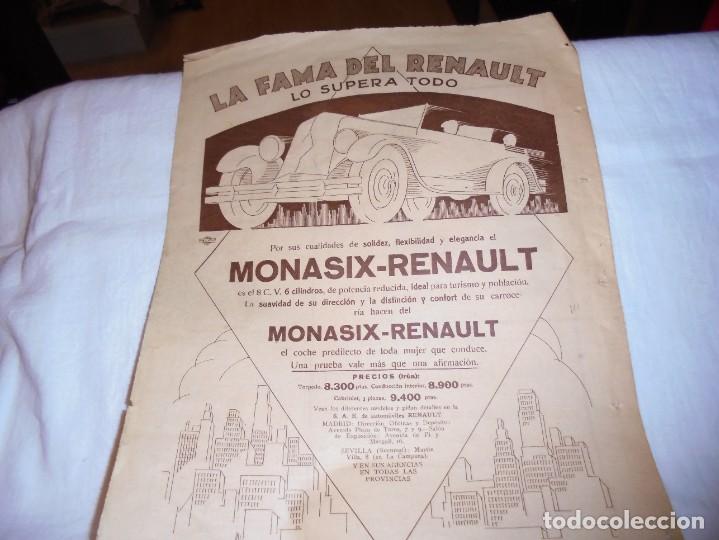 Coleccionismo de Revistas y Peri&oacute;dicos: PUBLICIDAD MONASIX-REBAULT.LA FAMA DEL RENAULT LO SUPERA TODO/HENO DE PRAVIA.HOJA DE REVISTA