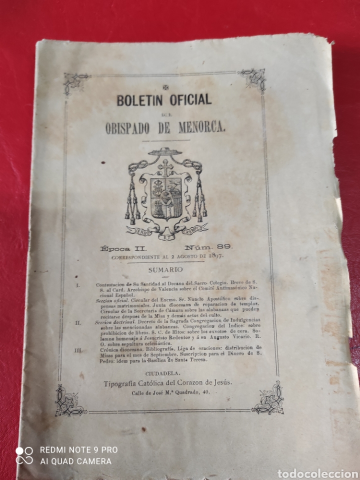 Coleccionismo de Revistas y Peri&oacute;dicos: Bolet&iacute;n oficial del obispado de Menorca. &Eacute;poca ll N⁰ 89 a&ntilde;o 1897