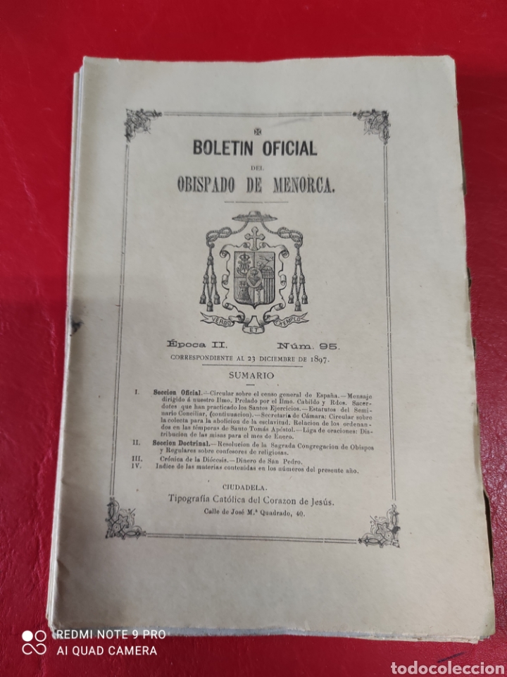 Coleccionismo de Revistas y Peri&oacute;dicos: Bolet&iacute;n oficial del obispado de Menorca. &Eacute;poca ll N⁰ 95 a&ntilde;o 1897