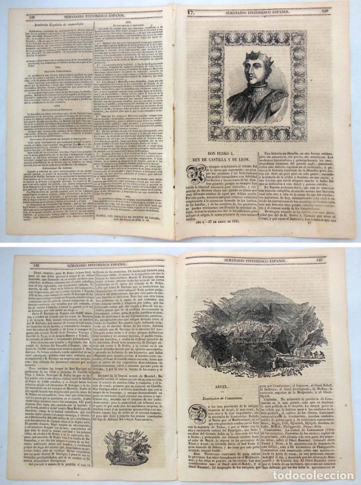 Coleccionismo de Revistas y Peri&oacute;dicos: SEMANARIO PINTORESCO ESPA&Ntilde;OL. N&ordm; 17, 845. Xilograf&iacute;as: Don Pedro I, Rey de Castilla y de Leon; Argel