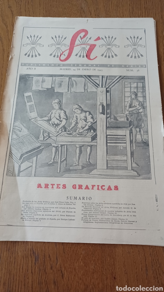 Coleccionismo de Revistas y Peri&oacute;dicos: SUPLEMENTO SEMANAL DE ARRIBA SI N &deg; 56 DEDICADO A LAS ARTES GRAFICAS .A&Ntilde;O 1943
