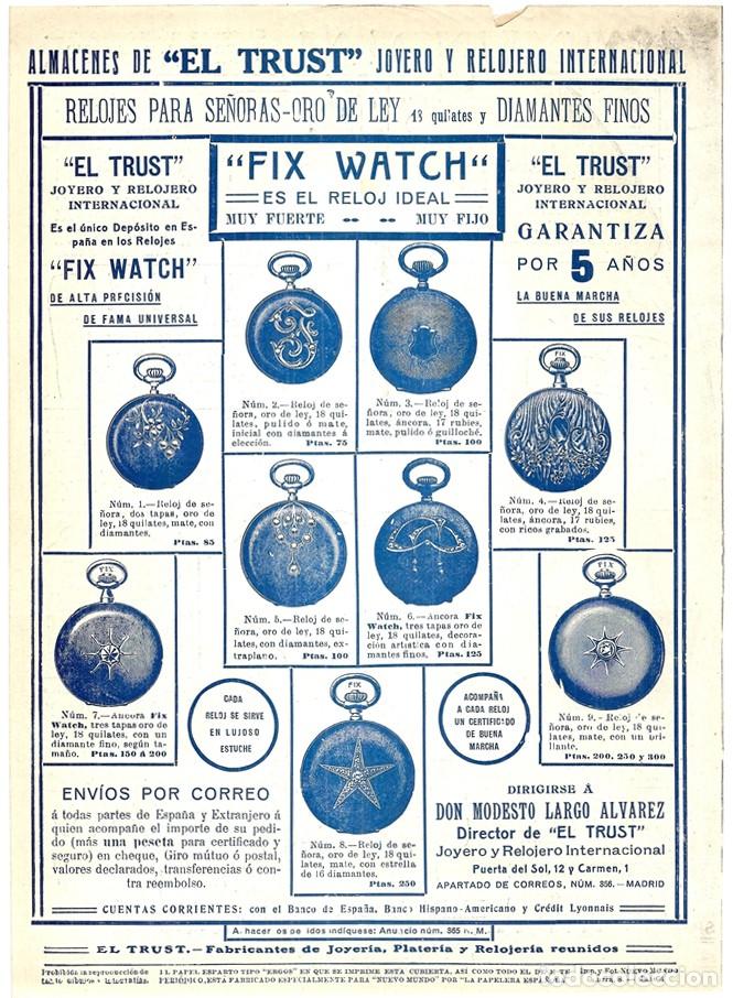 Coleccionismo de Revistas y Peri&oacute;dicos: 1913 HOJA REVISTA PUBLICIDAD ANUNCIO JOYER&Iacute;A RELOJER&Iacute;A 'EL TRUST' RELOJES DE ORO PARA SE&Ntilde;ORAS