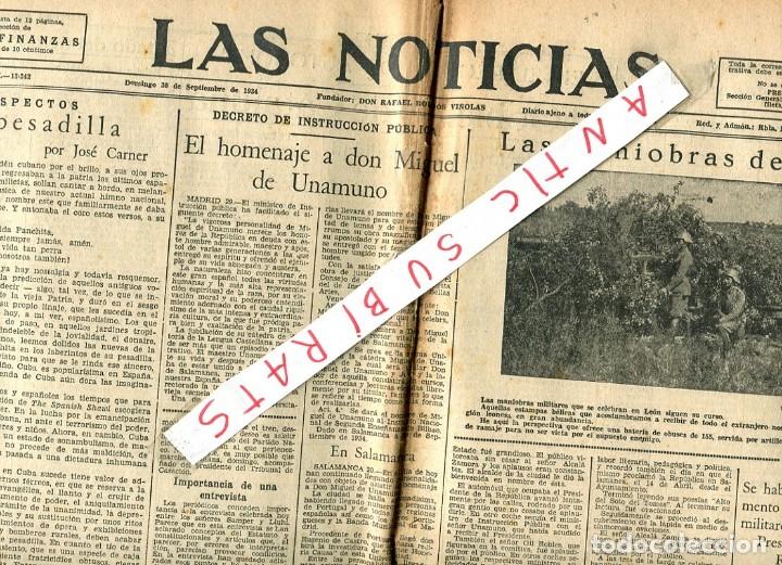 Coleccionismo de revistas y peri&oacute;dicos: PERIODICO LAS NOTICIAS HOMENAJE A MIGUEL DE UNAMUNO EN MADRID Y SALAMANCA SILS SEROS MOLLERUSA OLOT