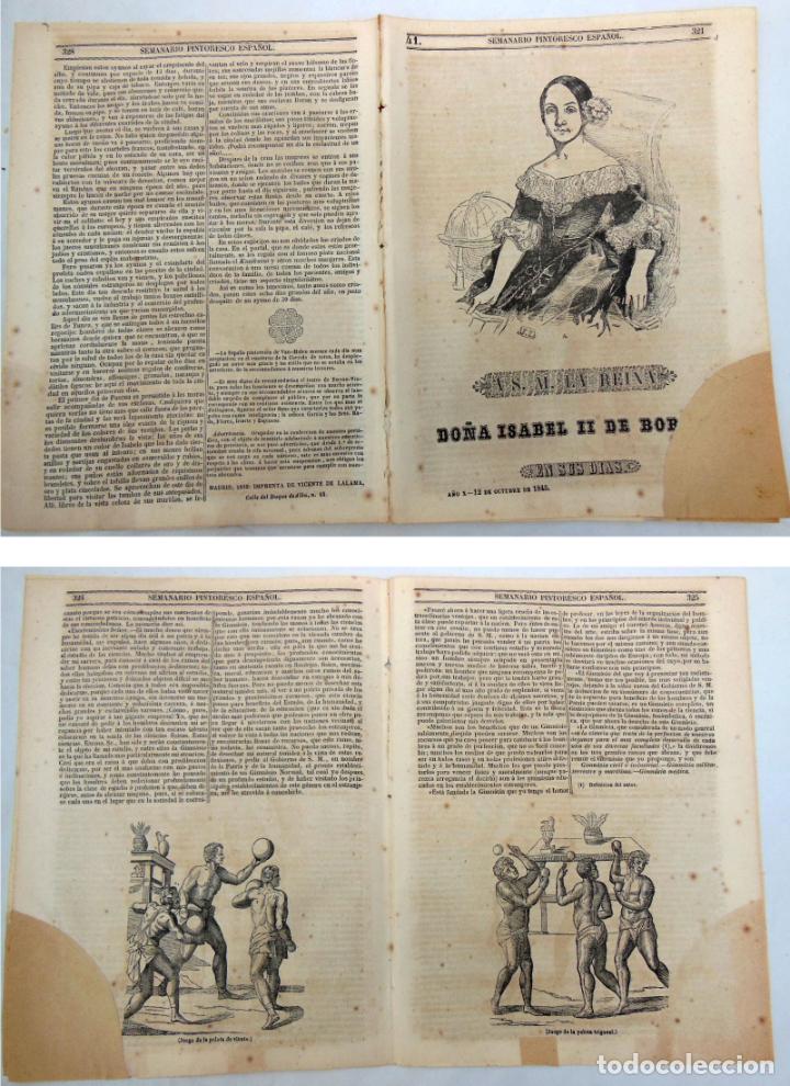 Colecionismo de Revistas e Jornais: SEMANARIO PINTORESCO ESPA&Ntilde;OL. N&ordm; 41,1845. Isabel II; Juego de pelota de viento y trigonal