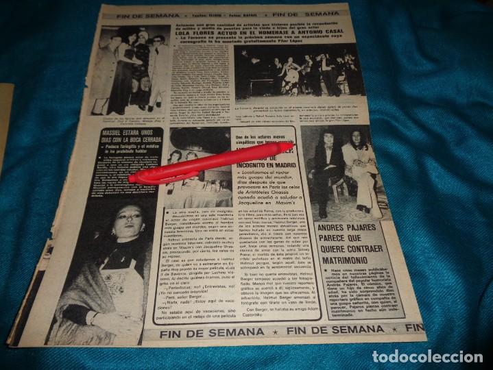 Coleccionismo de Revistas y Peri&oacute;dicos: RECORTE : MASSIEL CON FARINGITIS. LOLA FLORES, EN HOMENAJE A ANTONIO CASAL. SEMANA, MARZO 1974 (#)