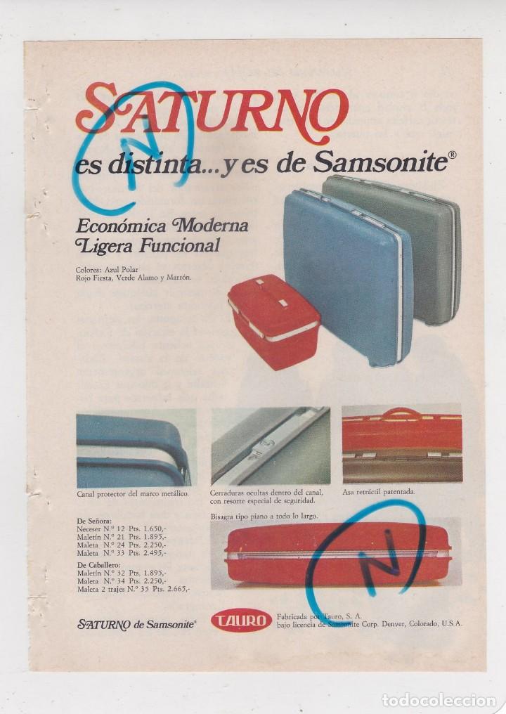 Coleccionismo de Revistas y Peri&oacute;dicos: PUBLICIDAD T 1969. ANUNCIO MALETA SATURNO DE SAMSONITE. FRABRICADA POR TAURO, S.A.