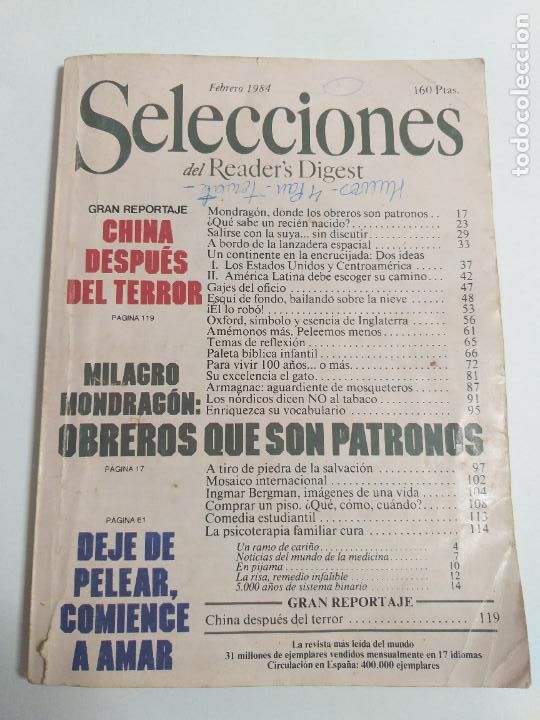 Coleccionismo de Revistas y Peri&oacute;dicos: REVISTA: Selecciones del Readers Digest. Febrero 1984