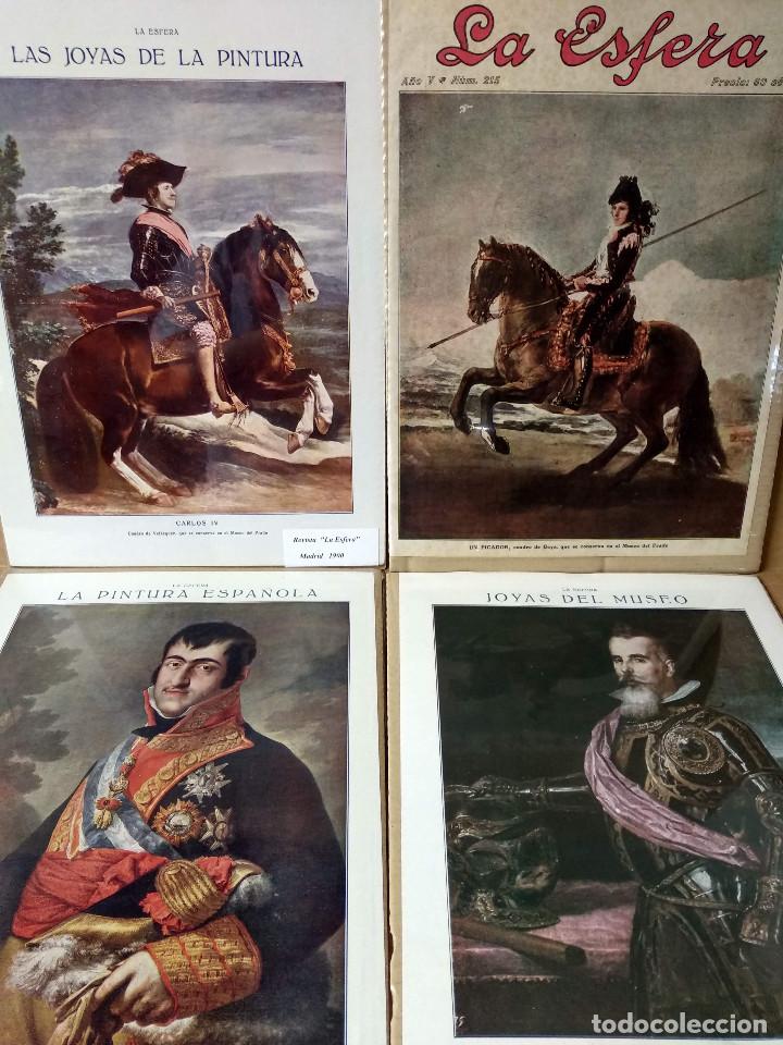 Coleccionismo de Revistas y Peri&oacute;dicos: Lote 4 planchas a color, personajes Museo del Prado, Revista La Esfera, plastificadas