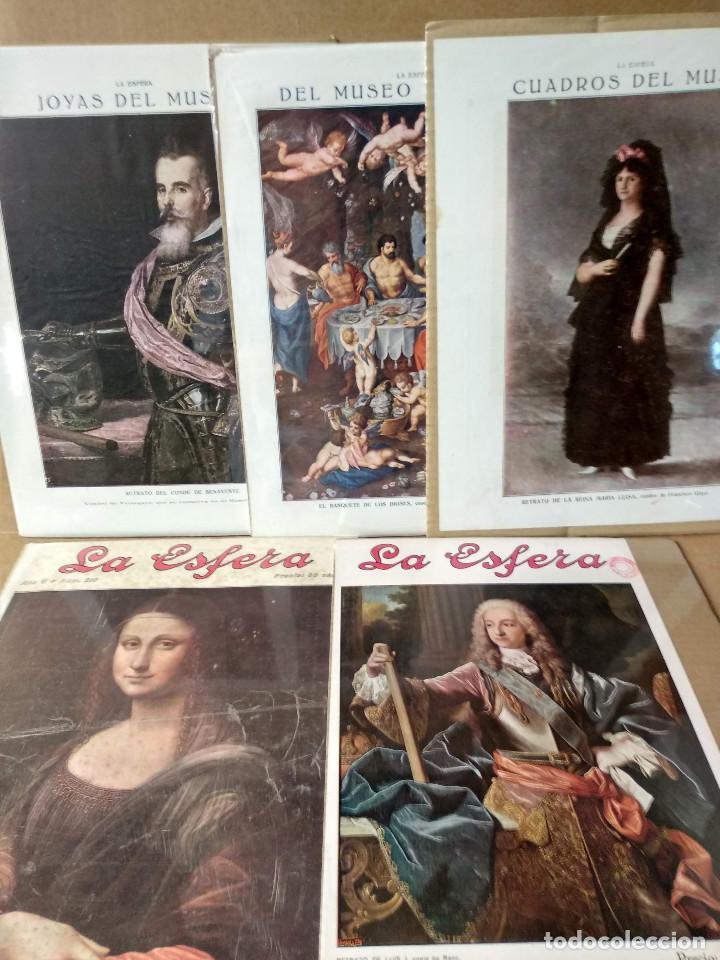 Coleccionismo de Revistas y Peri&oacute;dicos: Lote 5 planchas a color, personajes Museo del Prado, Revista La Esfera, plastificadas